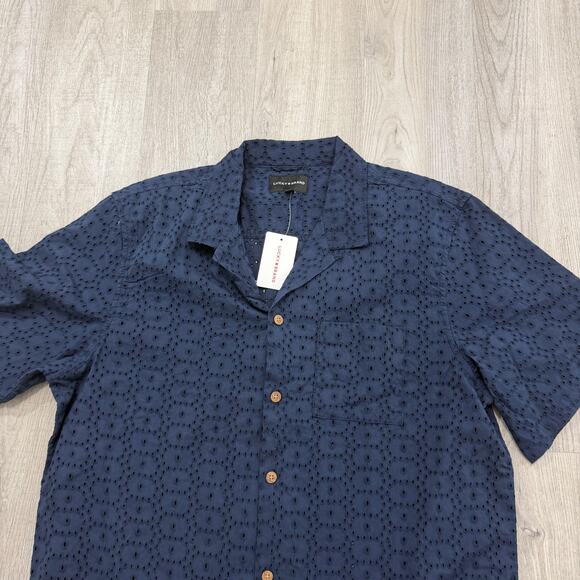 Lucky Brand Eyelet Club Shirt Men's Large Blue Short Sleeve Loop Collar NWT NEW - Picture 2 of 10